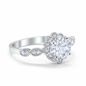 Halo Floral Art Deco Wedding Ring Simulated Cubic Zirconia 925 Sterling Silver